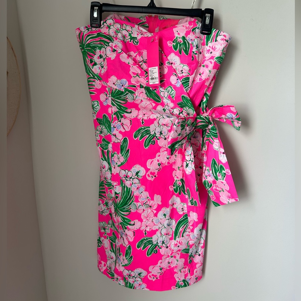 Lilly Pulitzer Pink and Green Floral strapless Mini Dress